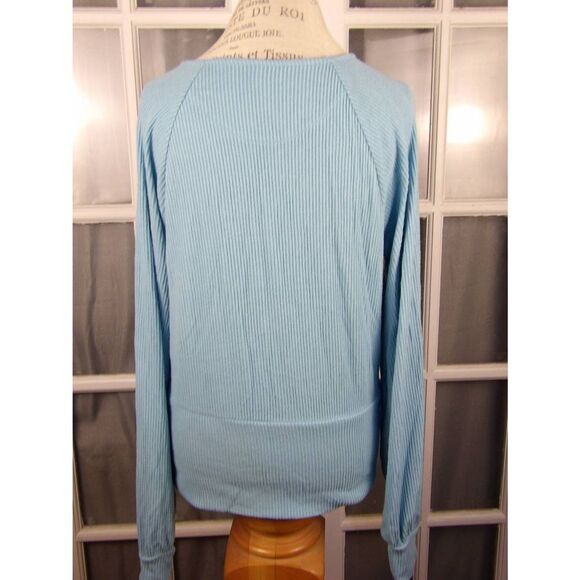 Anthropologie Womens Blue Ribbed Deep‎ V Wrap Sweater XL - Picture 2 of 5